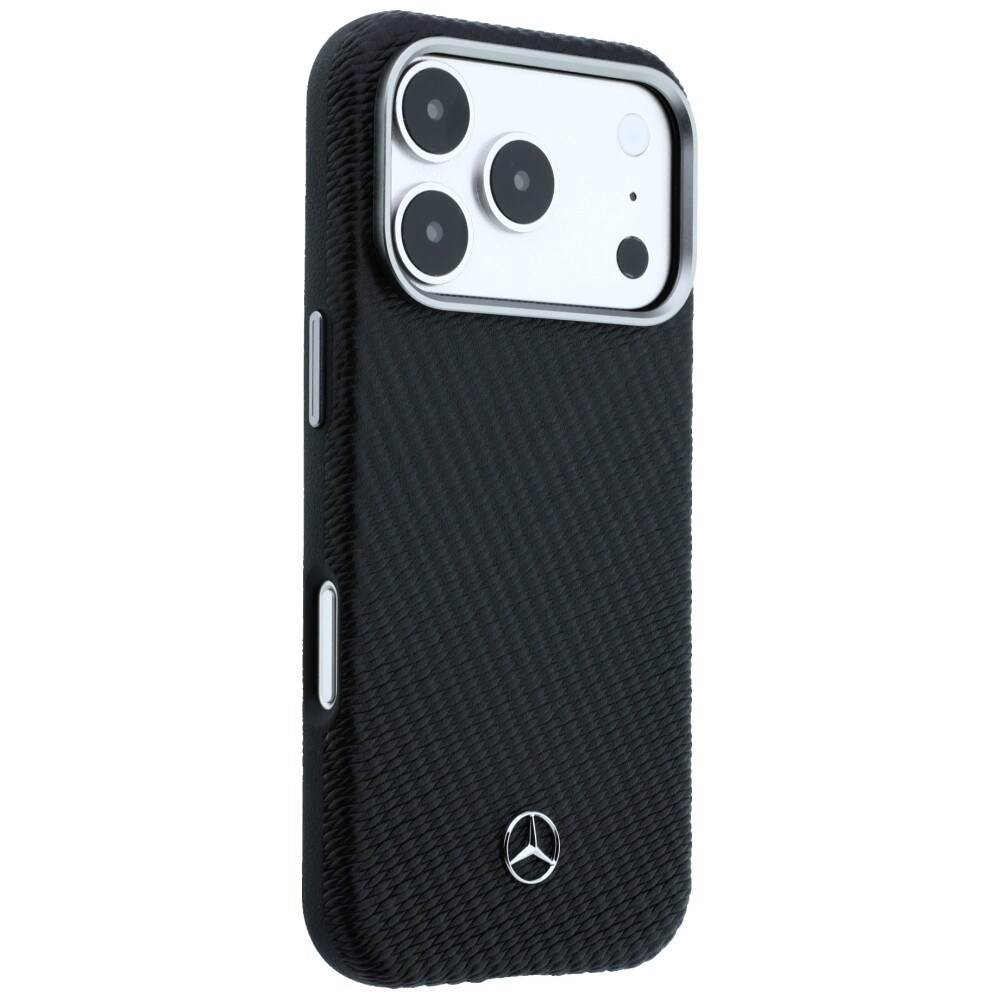 Mercedes läderfodral med halvomslag, träimitation & MagSafe för iPhone 17 Pro Max – Svart