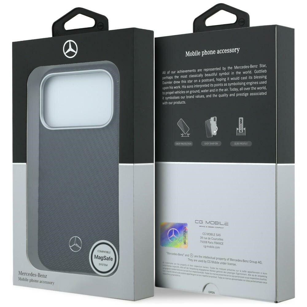 Mercedes läderfodral med halvomslag, träimitation & MagSafe för iPhone 17 Pro Max – Svart