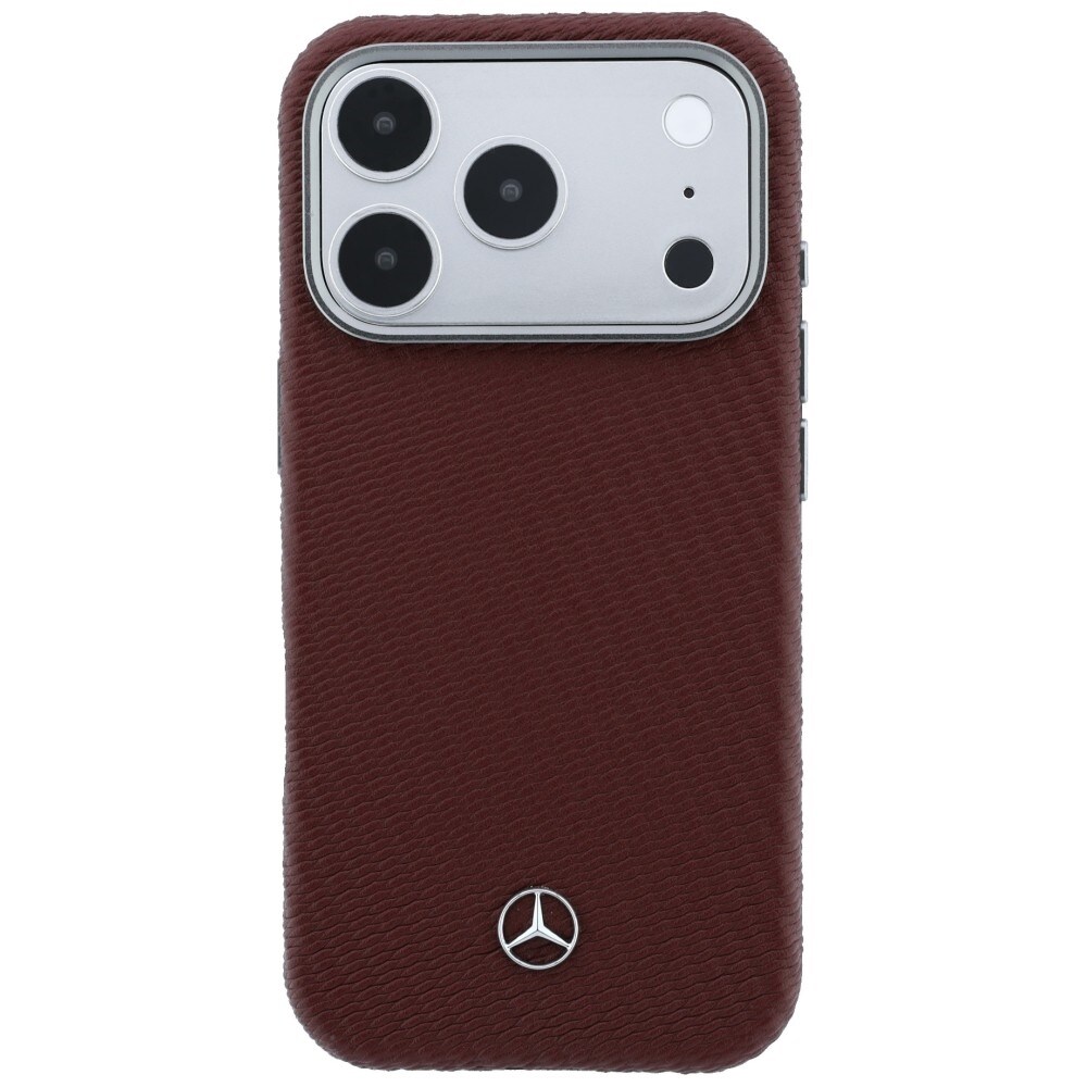 Mercedes läderfodral halvomslag, träimitation & MagSafe för iPhone 17 Pro Max – rött