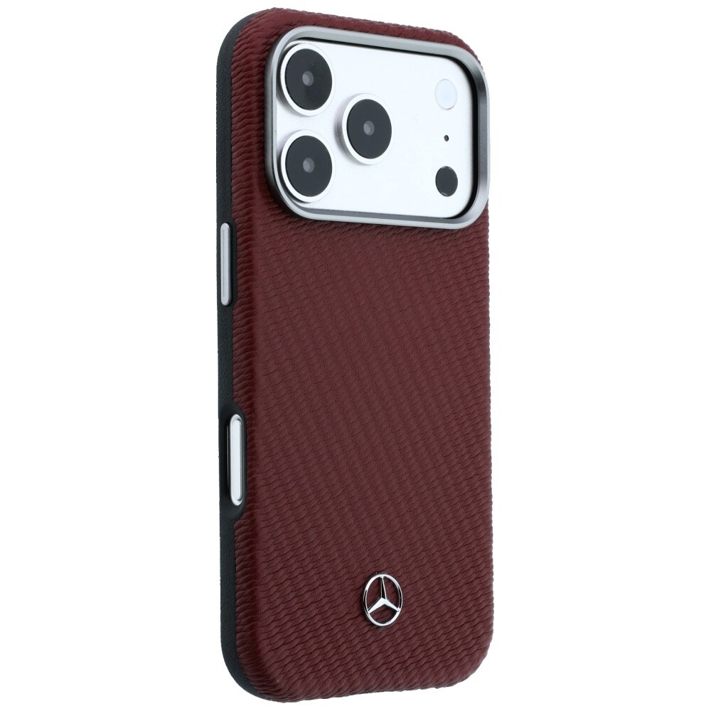 Mercedes läderfodral halvomslag, träimitation & MagSafe för iPhone 17 Pro Max – rött