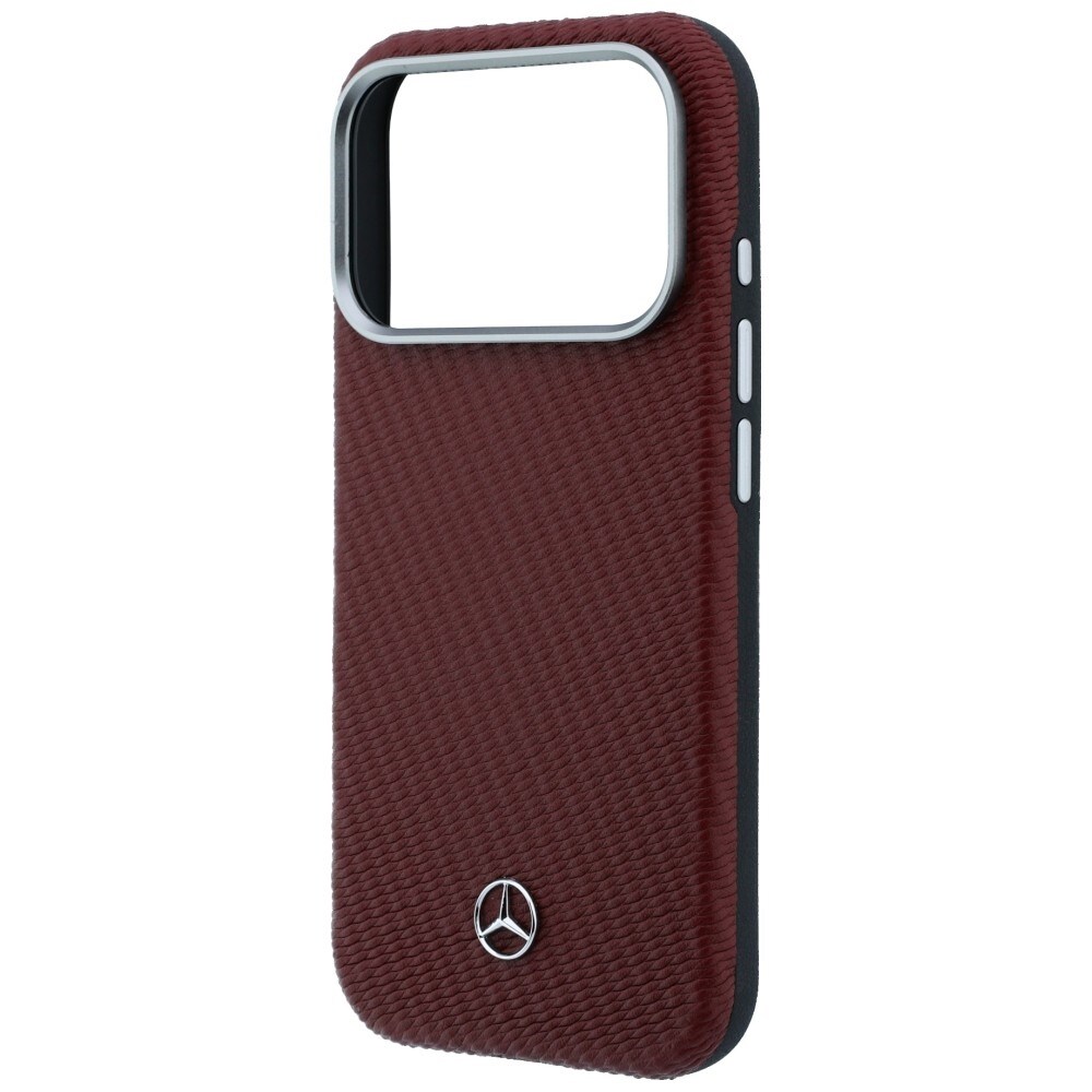 Mercedes läderfodral halvomslag, träimitation & MagSafe för iPhone 17 Pro Max – rött