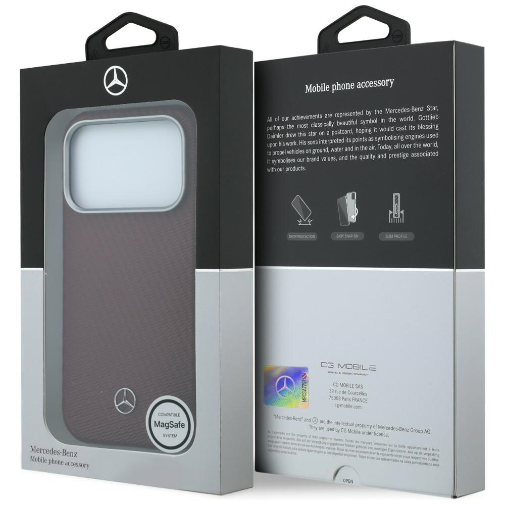 Mercedes läderfodral halvomslag, träimitation & MagSafe för iPhone 17 Pro Max – rött