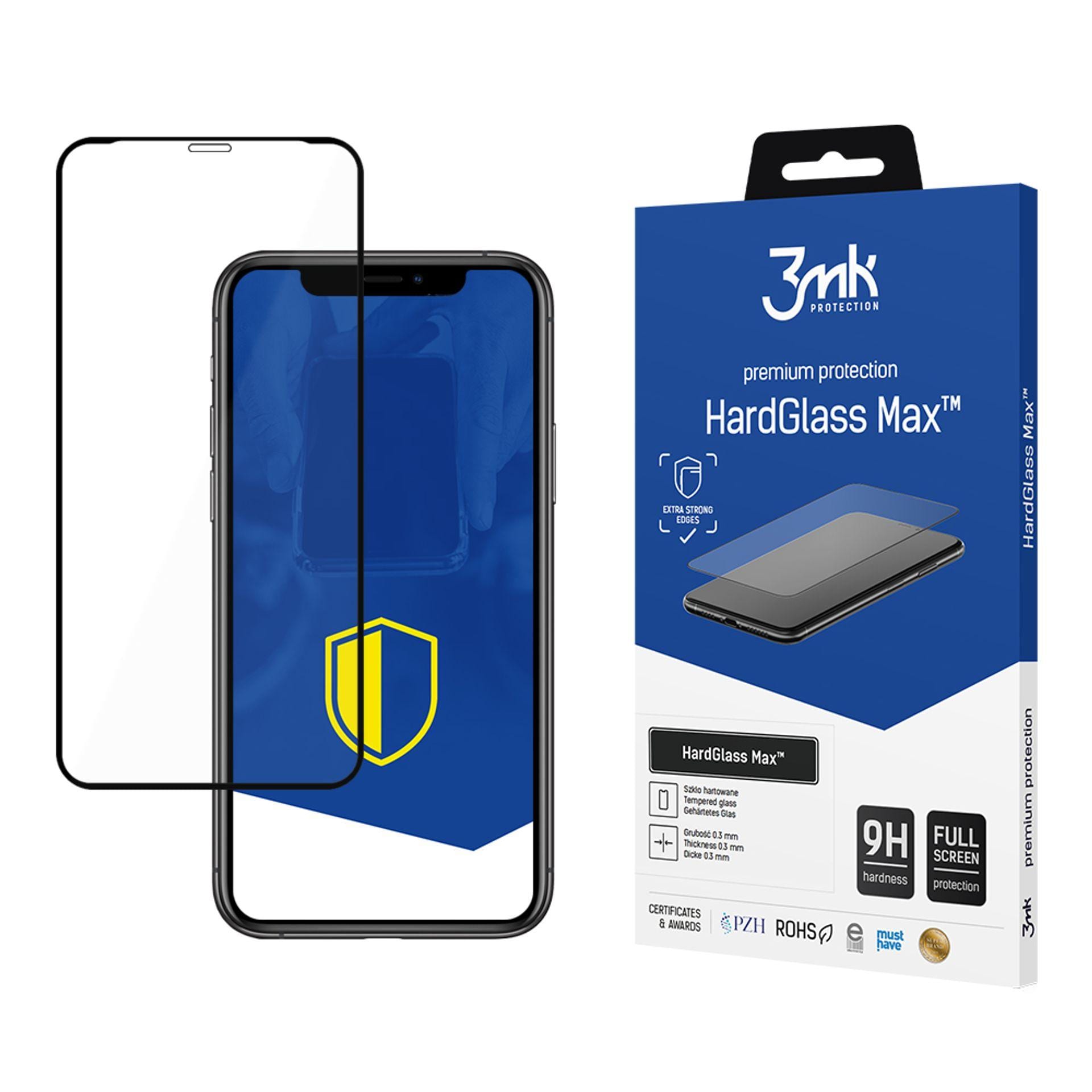 Härdat glas 3mk HardGlass Max Black för Apple iPhone X / XS / 11 Pro