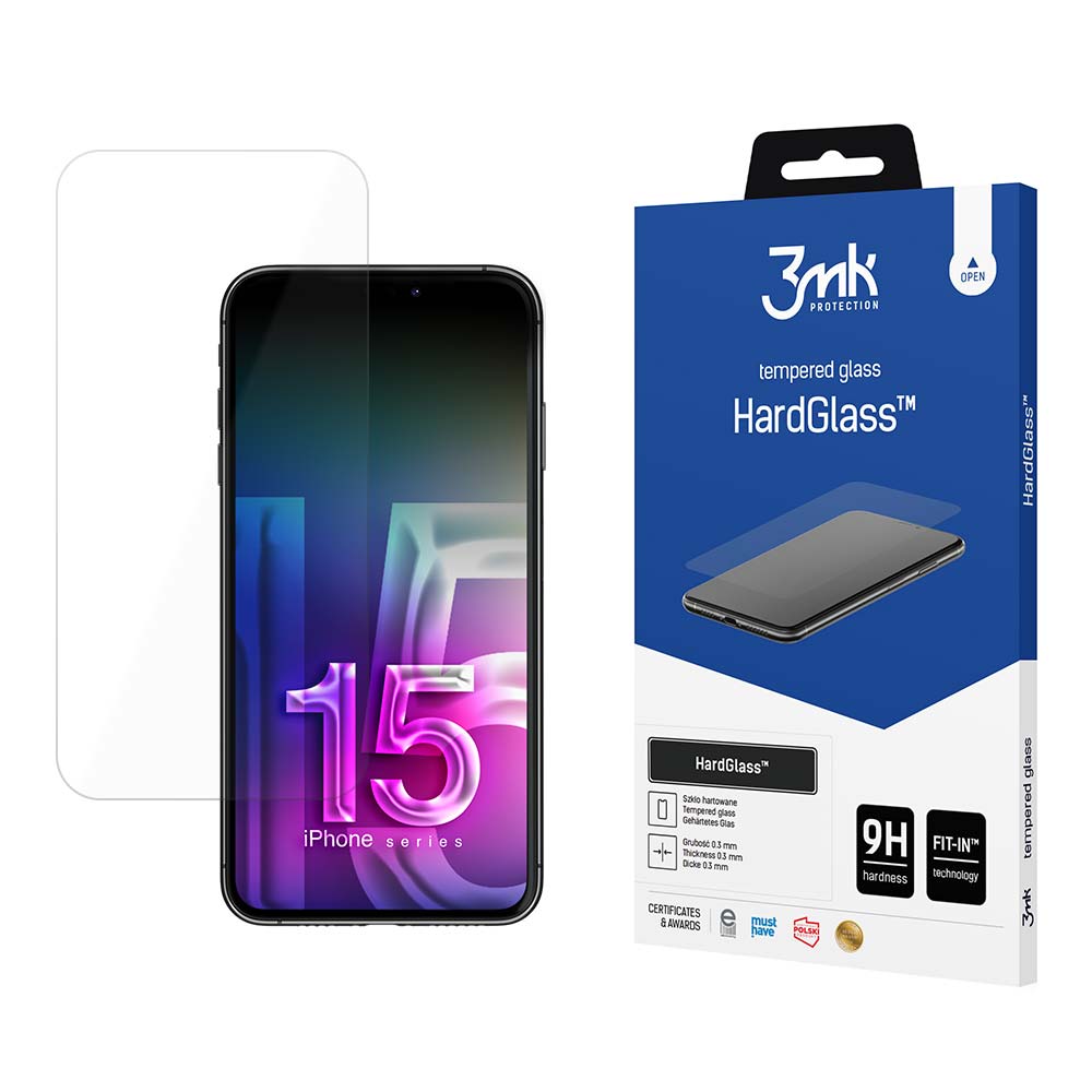 Härdat glas 9H 3mk HardGlass™ för iPhone 15 Pro