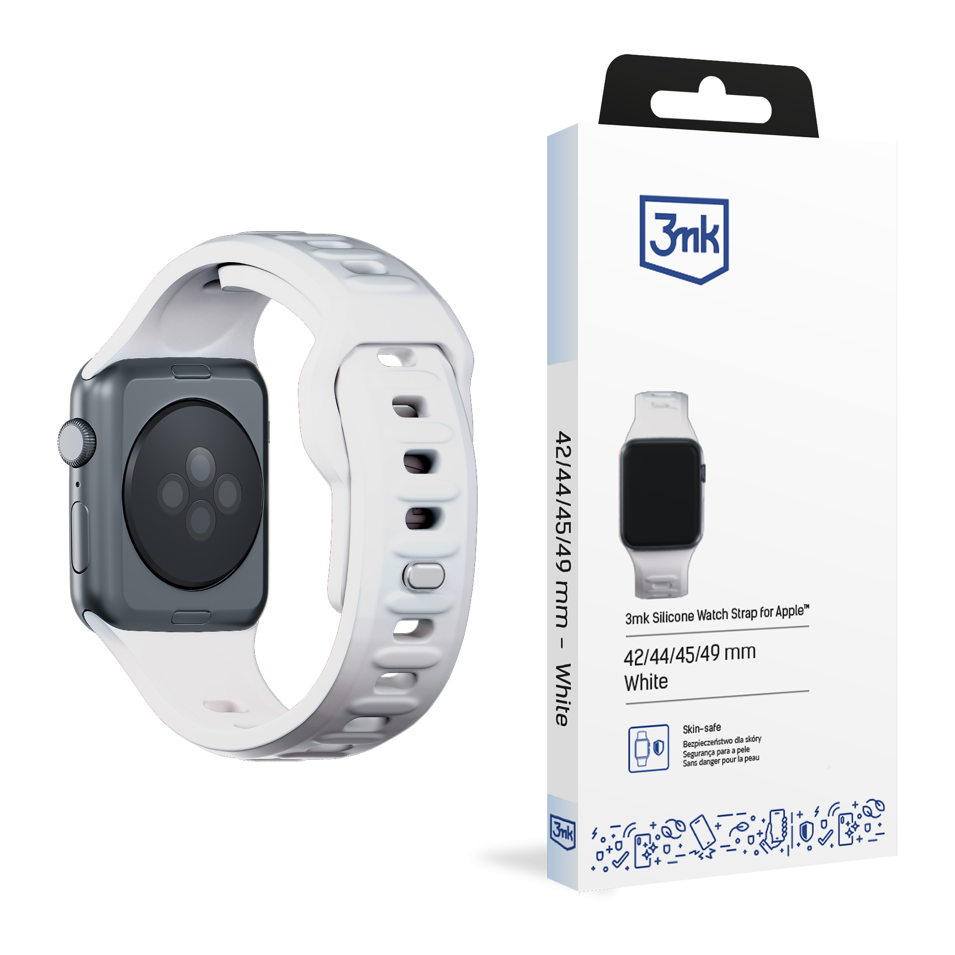 3mk silikonarmband till Apple Watch 42 / 44 / 45 / 49 mm – vitt