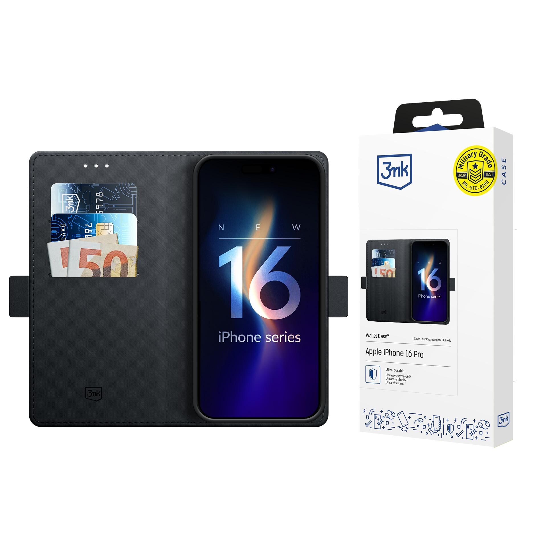 3mk plånboksfodral för iPhone 16 Pro – Svart