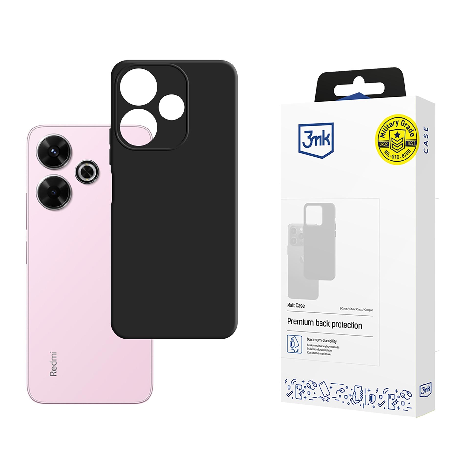 3mk matt skal till Xiaomi Redmi Note 13R 5G och Redmi 13 4G – svart