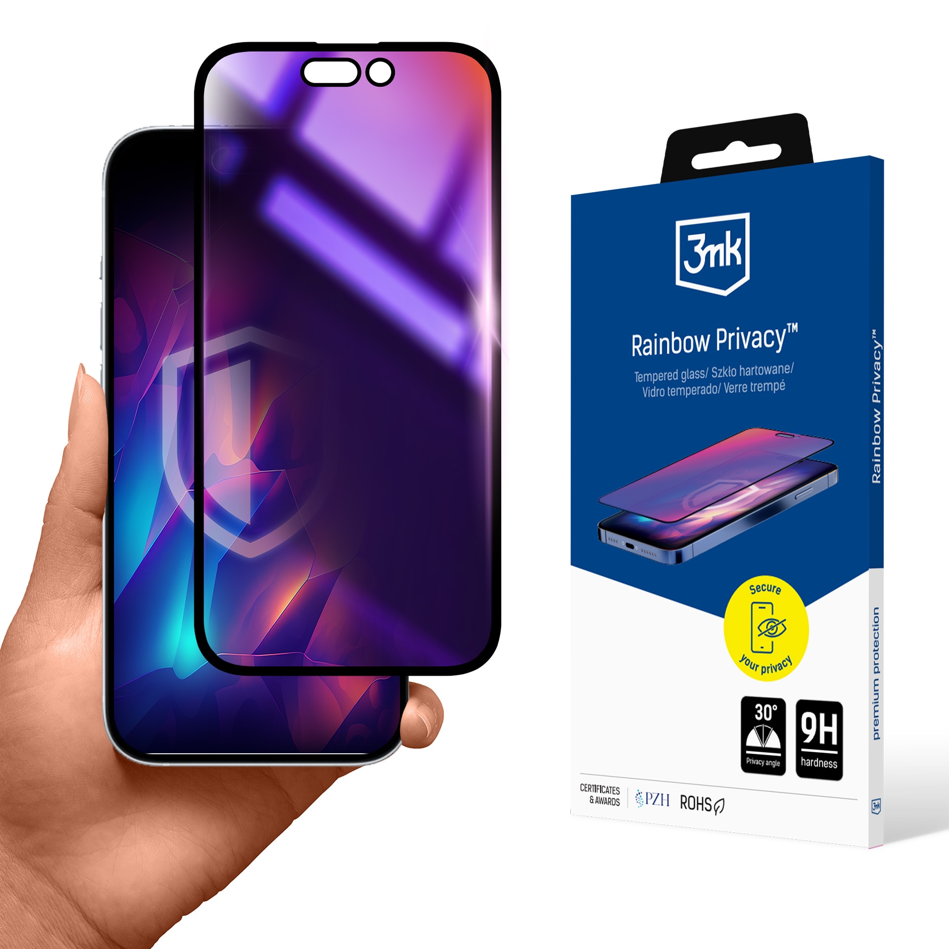 Insynsskyddat härdat glas 3mk Rainbow Privacy för Apple iPhone 16 Plus