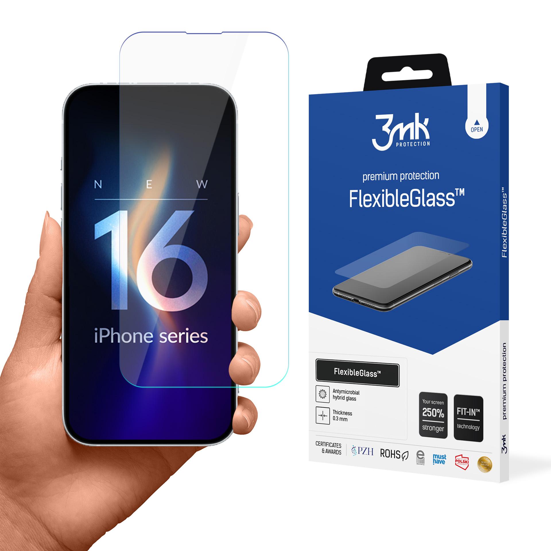 Härdat glas 3mk FlexibleGlass för iPhone 16 Plus