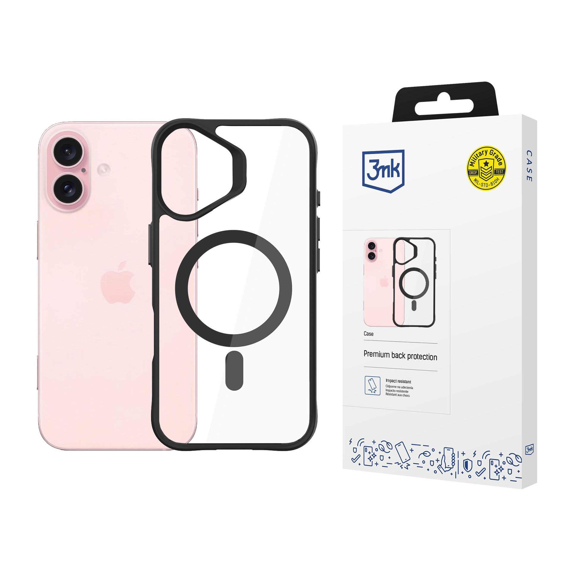 3mk Satin Armor MagCase med MagSafe för iPhone 16 Plus – genomskinligt med svart ram