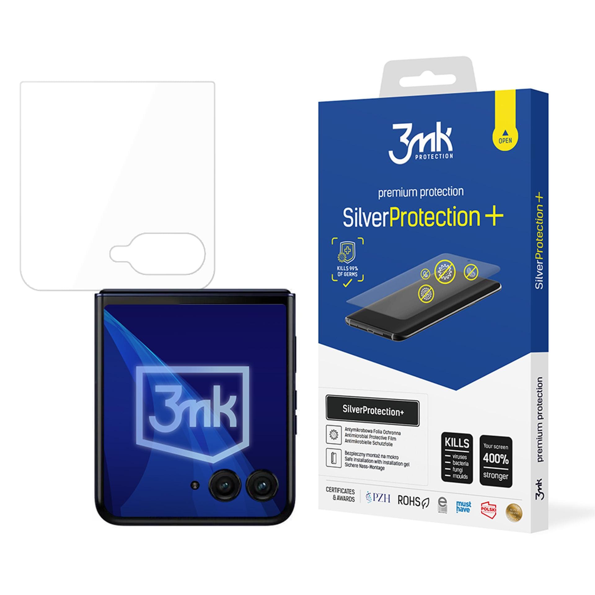 Antibakteriell skyddsfilm 3mk SilverProtection+ för Motorola Razr 50 Ultra (framsida)