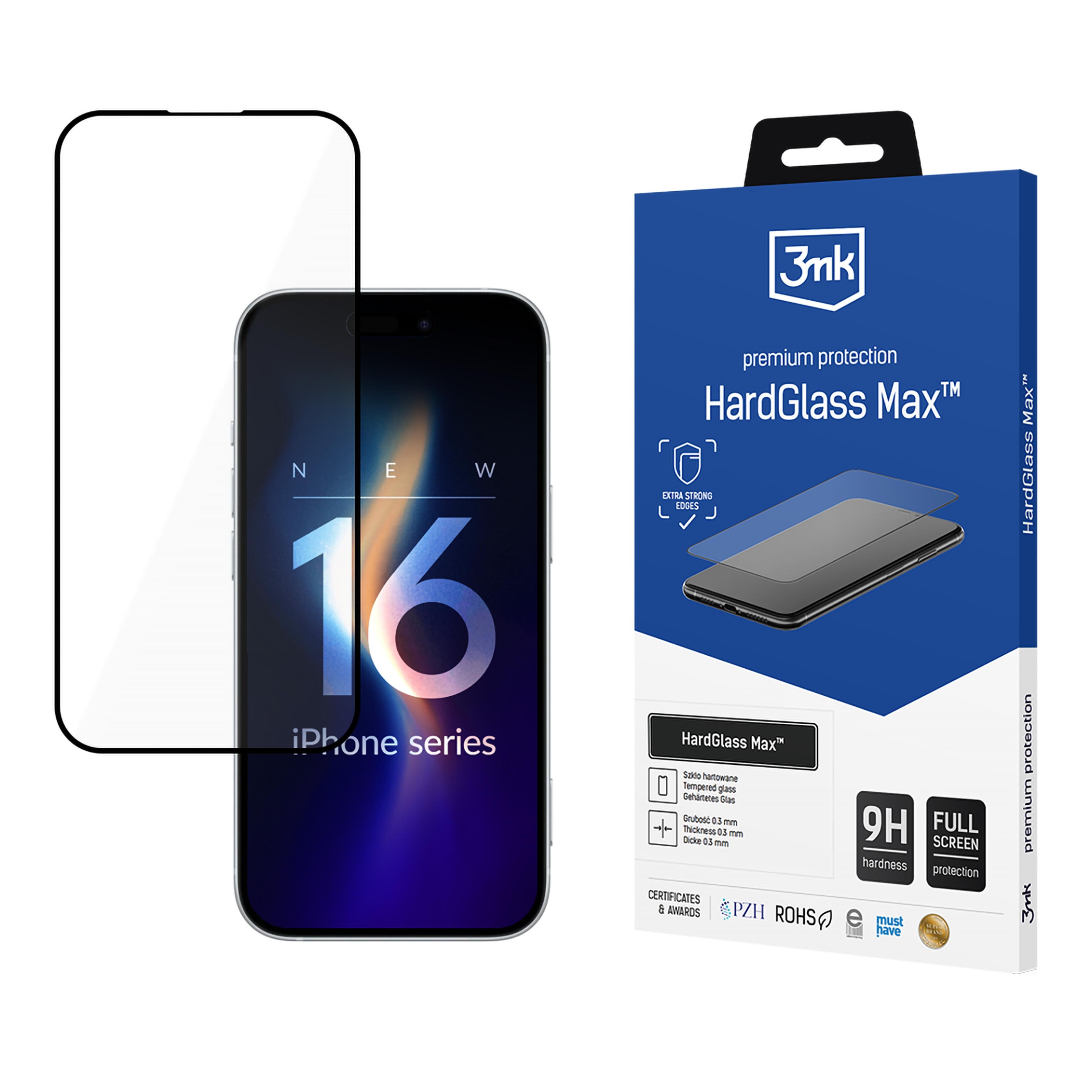 Härdat glas 3mk HardGlass Max Black för iPhone 16 Plus