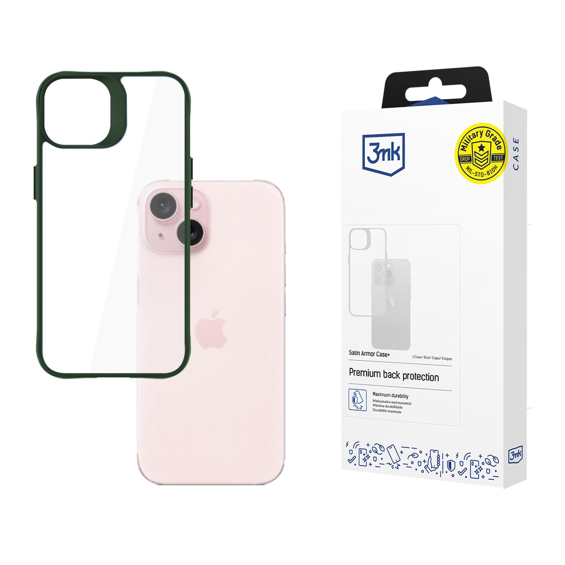 3mk Satin Armor Case+ Grön för Apple iPhone 15 – genomskinlig