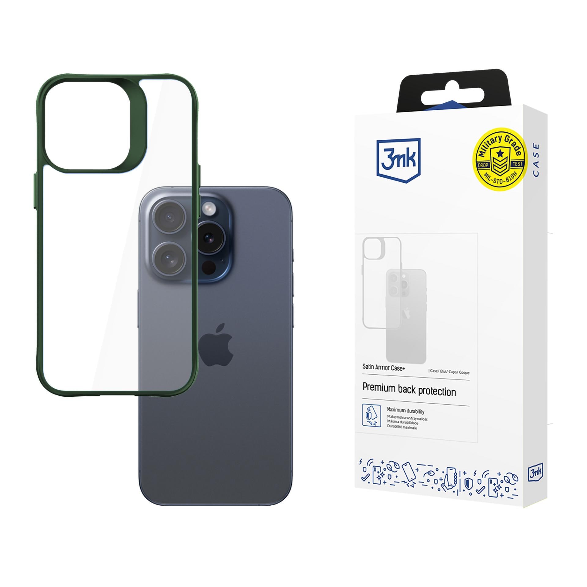 3mk Satin Armor Case+ Grön för Apple iPhone 15 Pro Max – Transparent