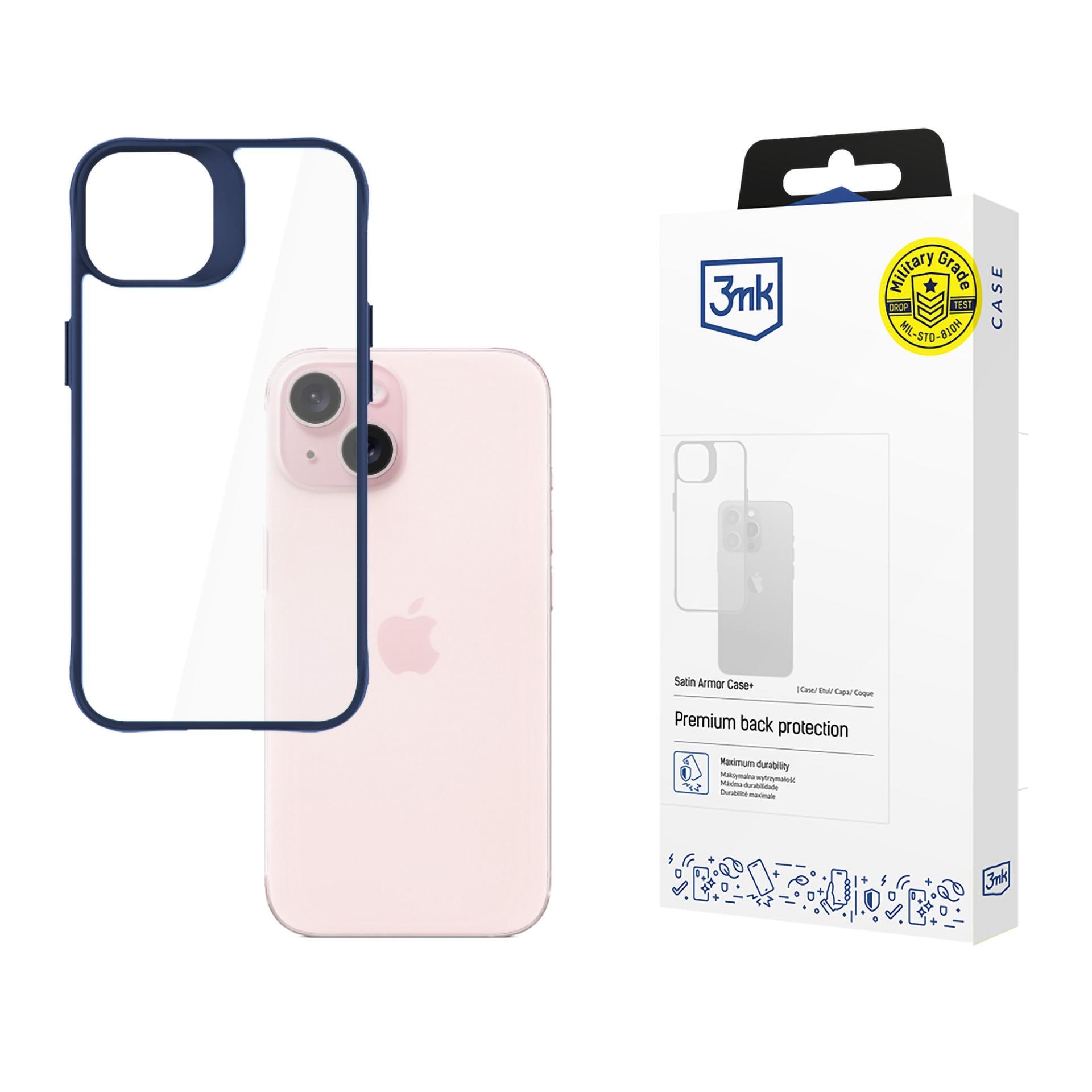 3mk Satin Armor Case+ Blått till Apple iPhone 15 – genomskinligt