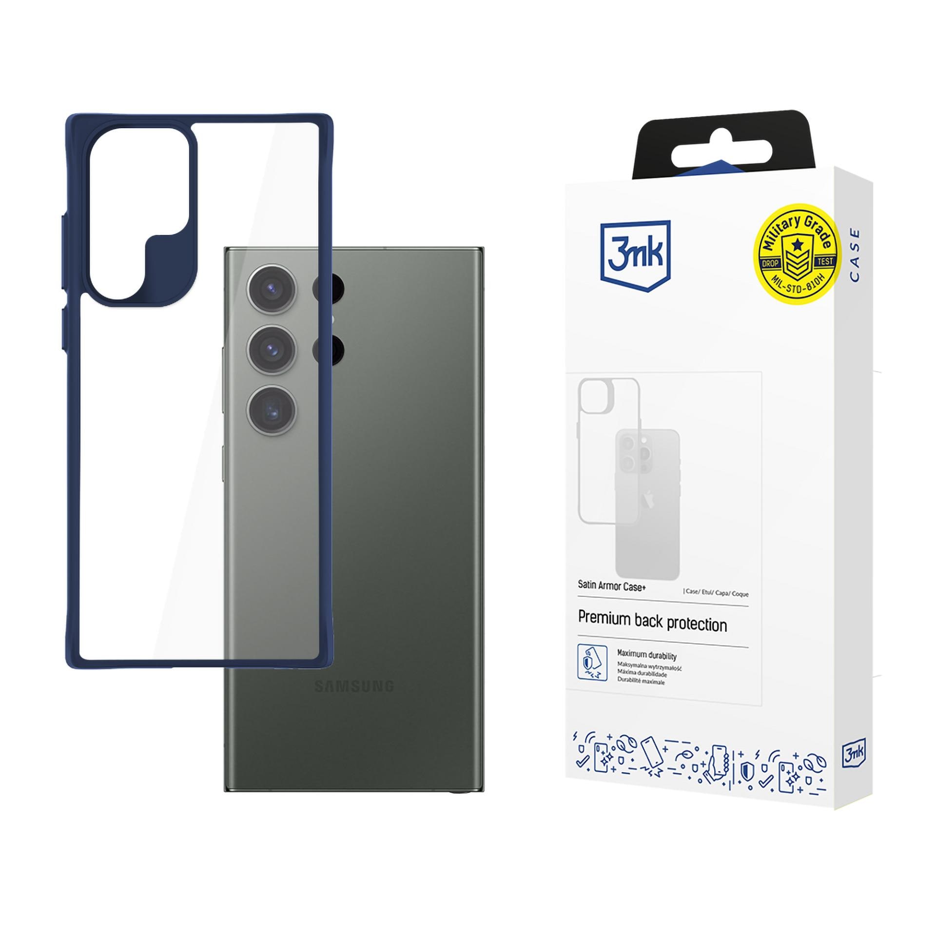 3mk Satin Armor Case+ Blått till Samsung Galaxy S24 Ultra – genomskinligt