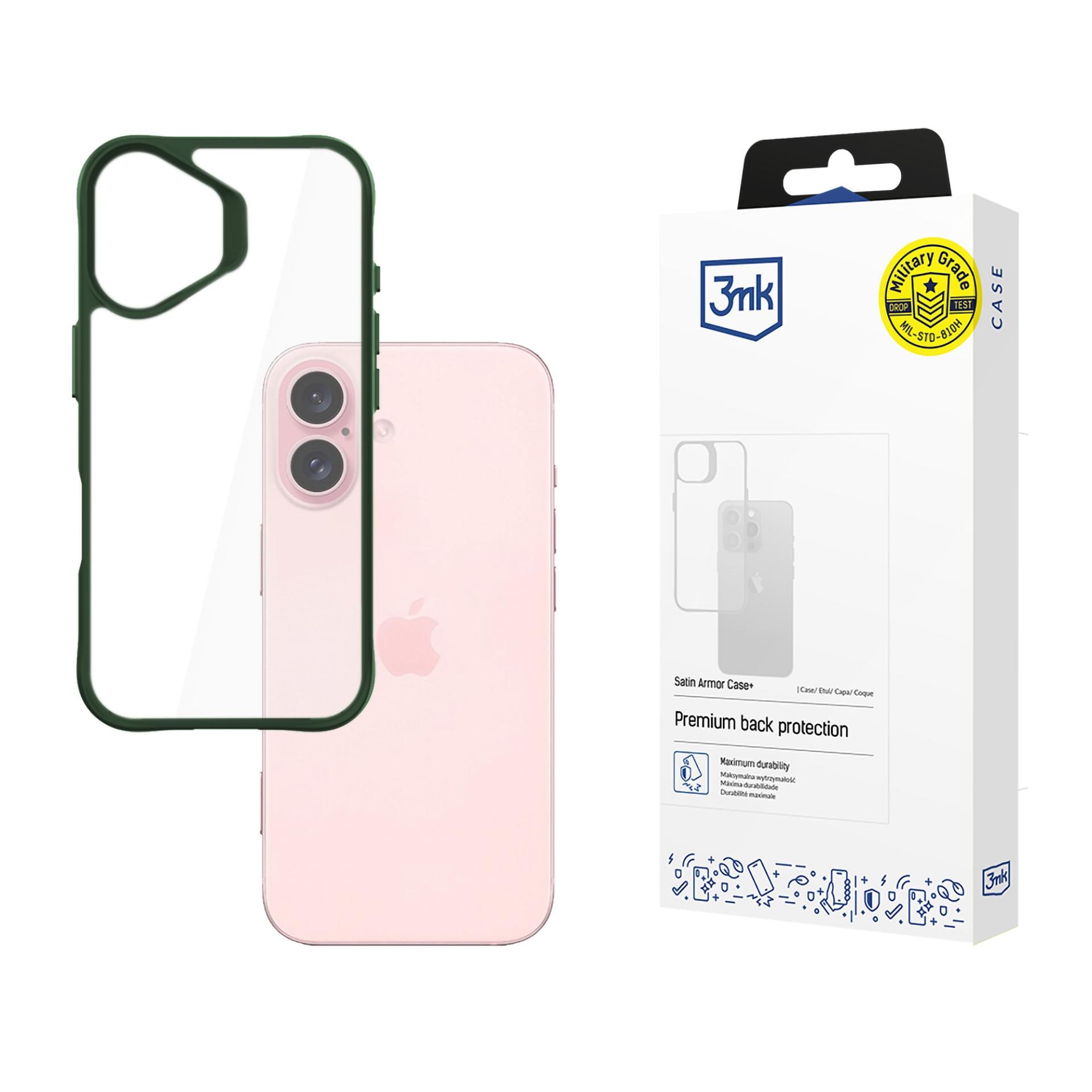3mk Satin Armor Case+ Grön för Apple iPhone 16 – genomskinlig