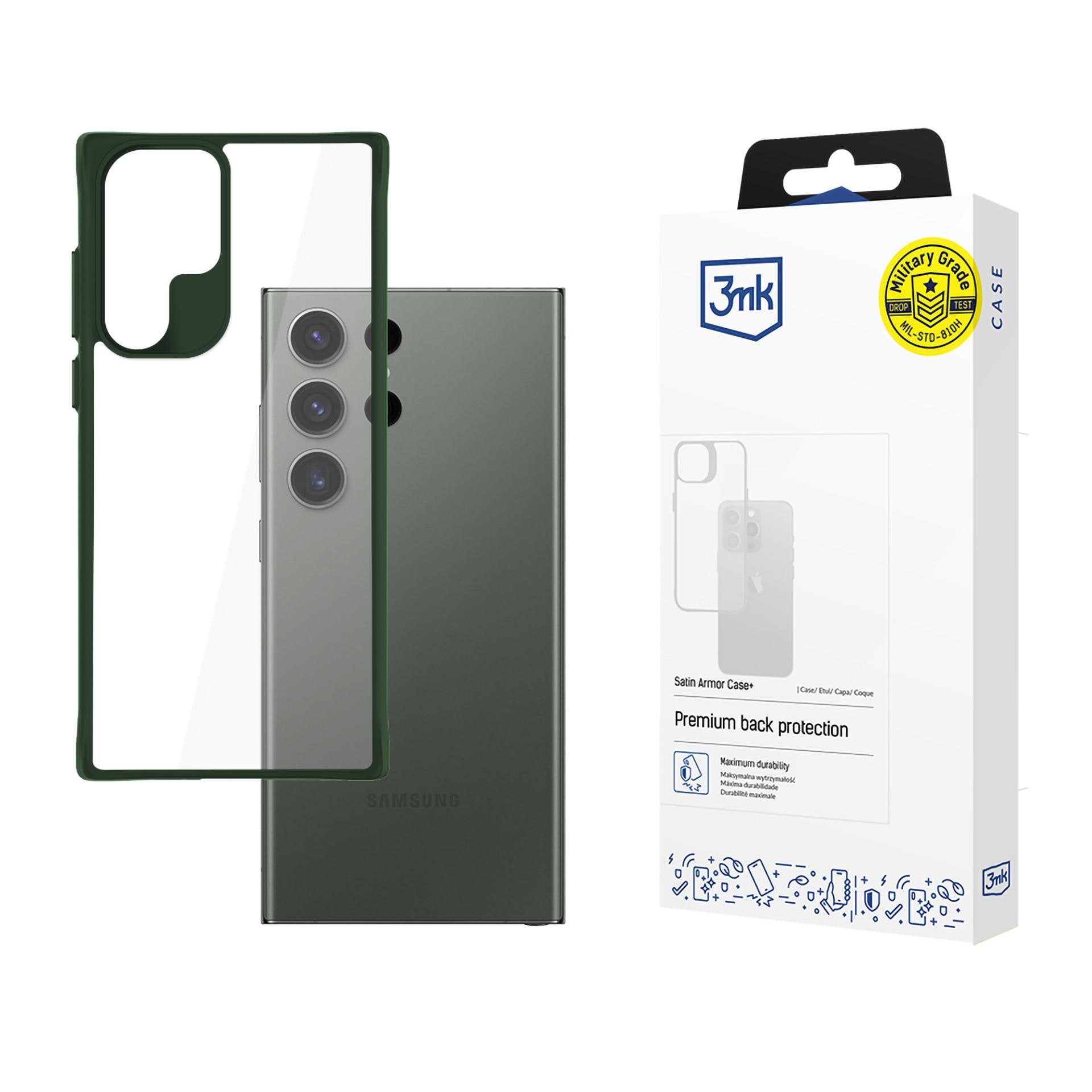3mk Satin Armor Case+ Grön för Samsung Galaxy S24 Ultra – genomskinlig