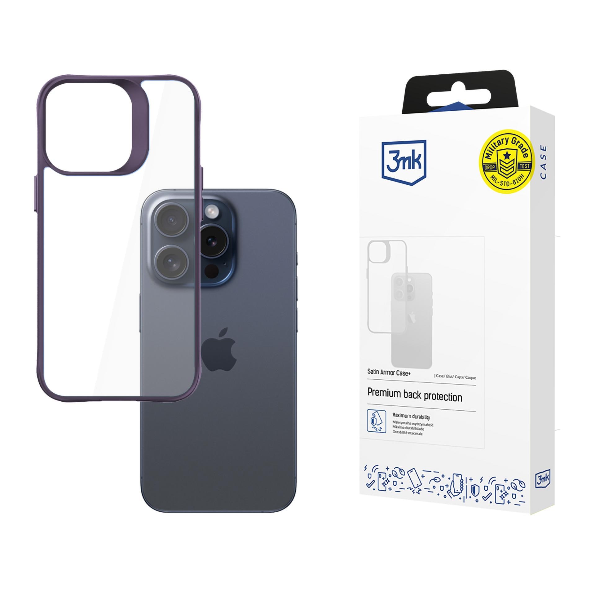 3mk Satin Armor Case+ Lila för Apple iPhone 15 Pro Max – Transparent