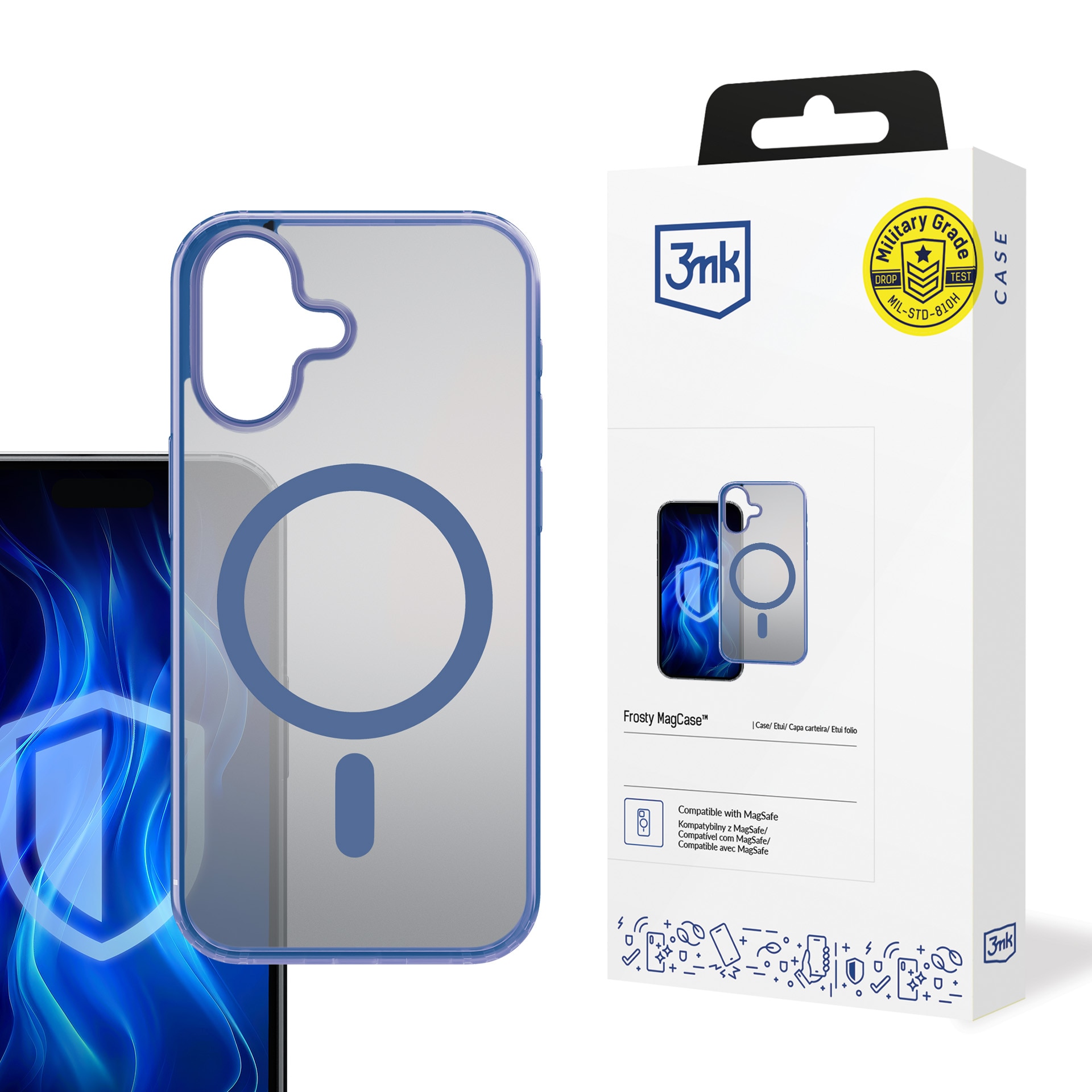 3mk Frosty MagCase blåt fodral för Apple iPhone 16 Plus – genomskinligt