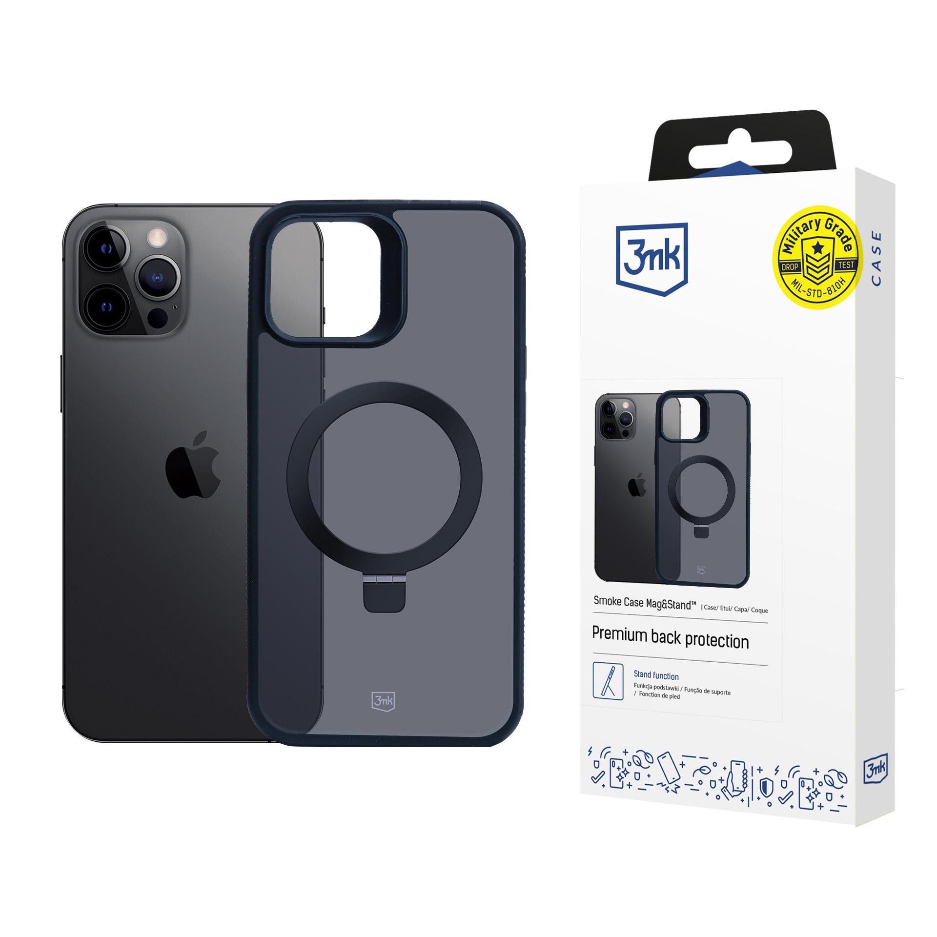 3mk Smoke Case Mag&Stand för Apple iPhone 12 Pro Max – svart