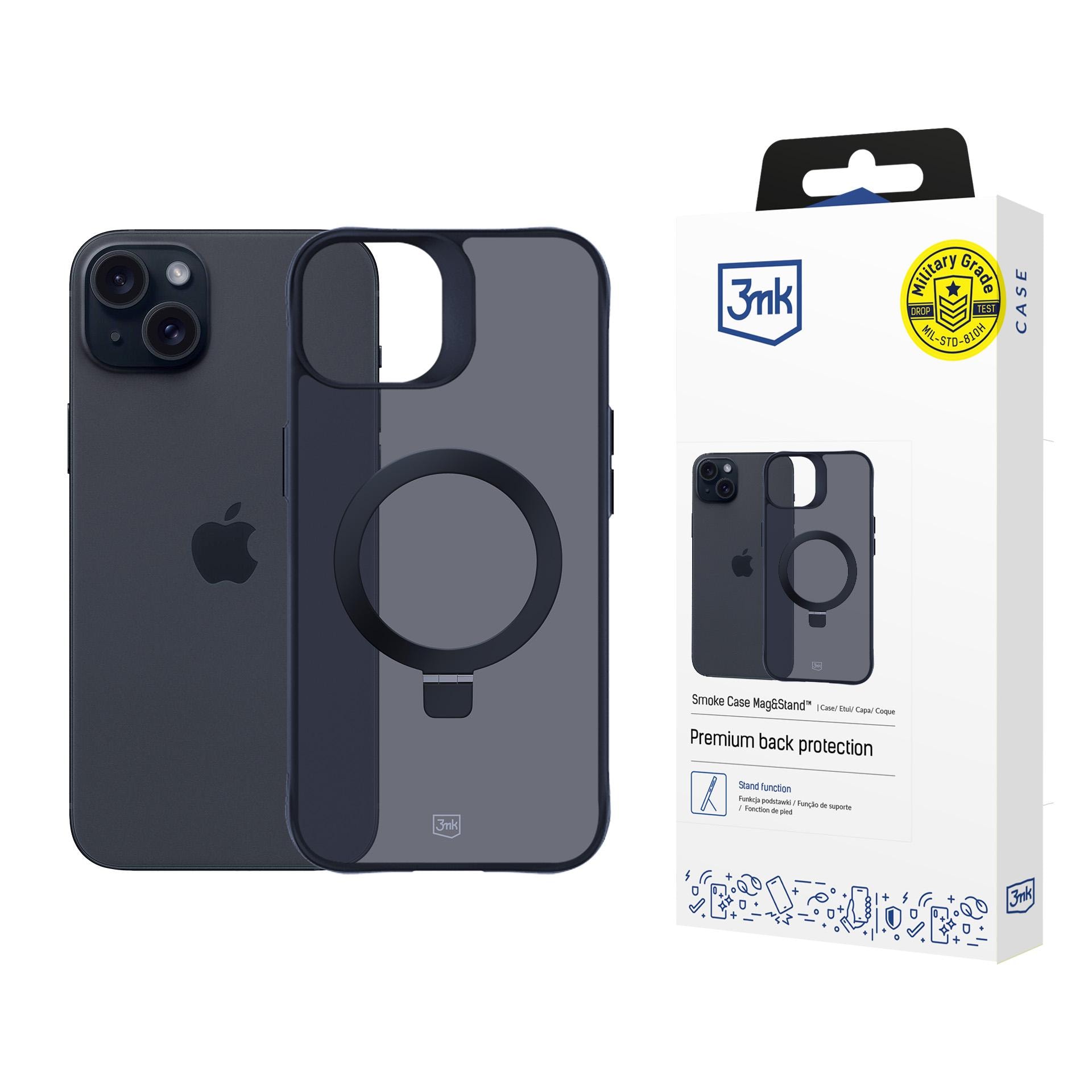 3mk Smoke Case Mag&Stand för Apple iPhone 15 Plus – svart