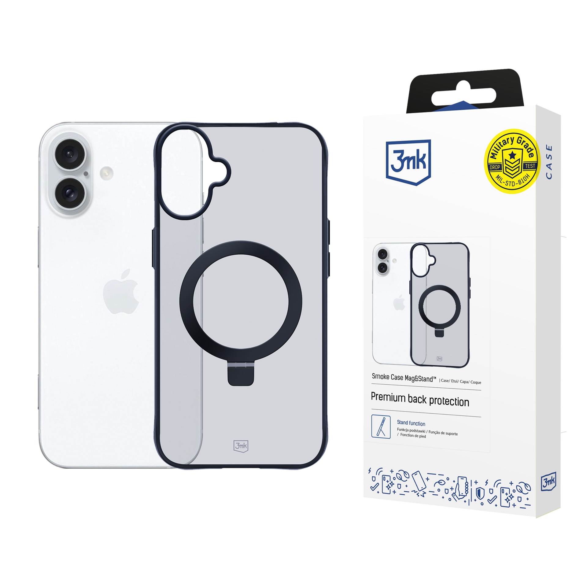 3mk Smoke Case Mag&Stand för Apple iPhone 16 – svart