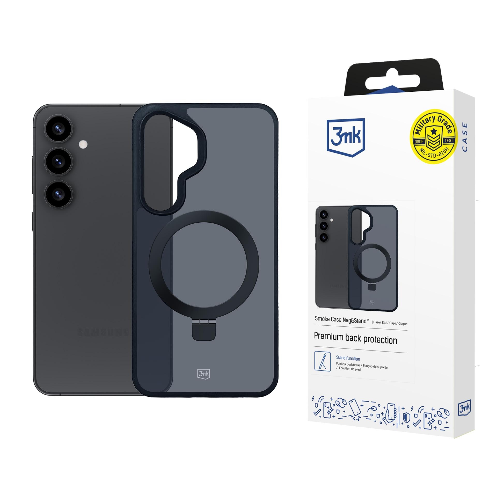 3mk Smoke Case Mag&Stand för Samsung Galaxy S25 – svart
