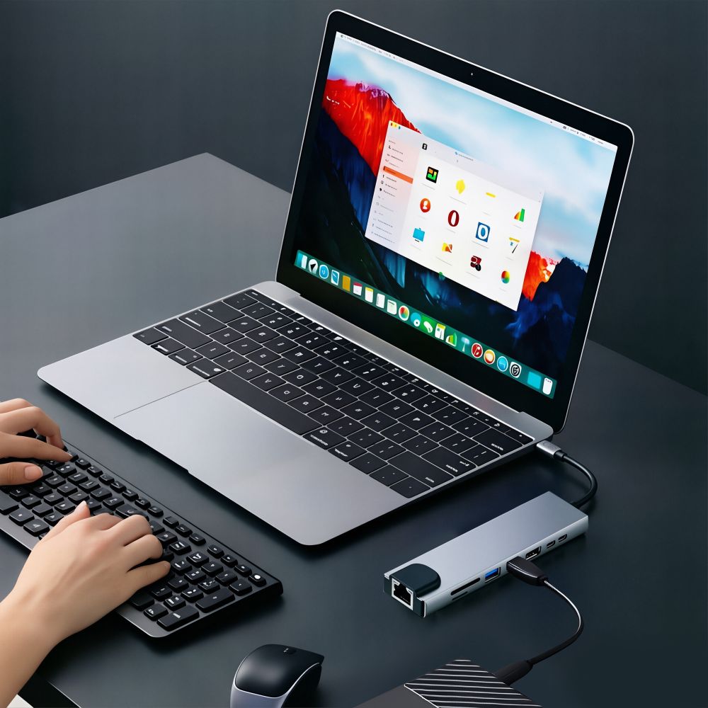 Tech-Protect HB09 USB-hubb 8-i-1: USB-C/USB-A 3.0, HDMI 4K 60Hz, SD/TF, PD 100W, RJ45 – grå