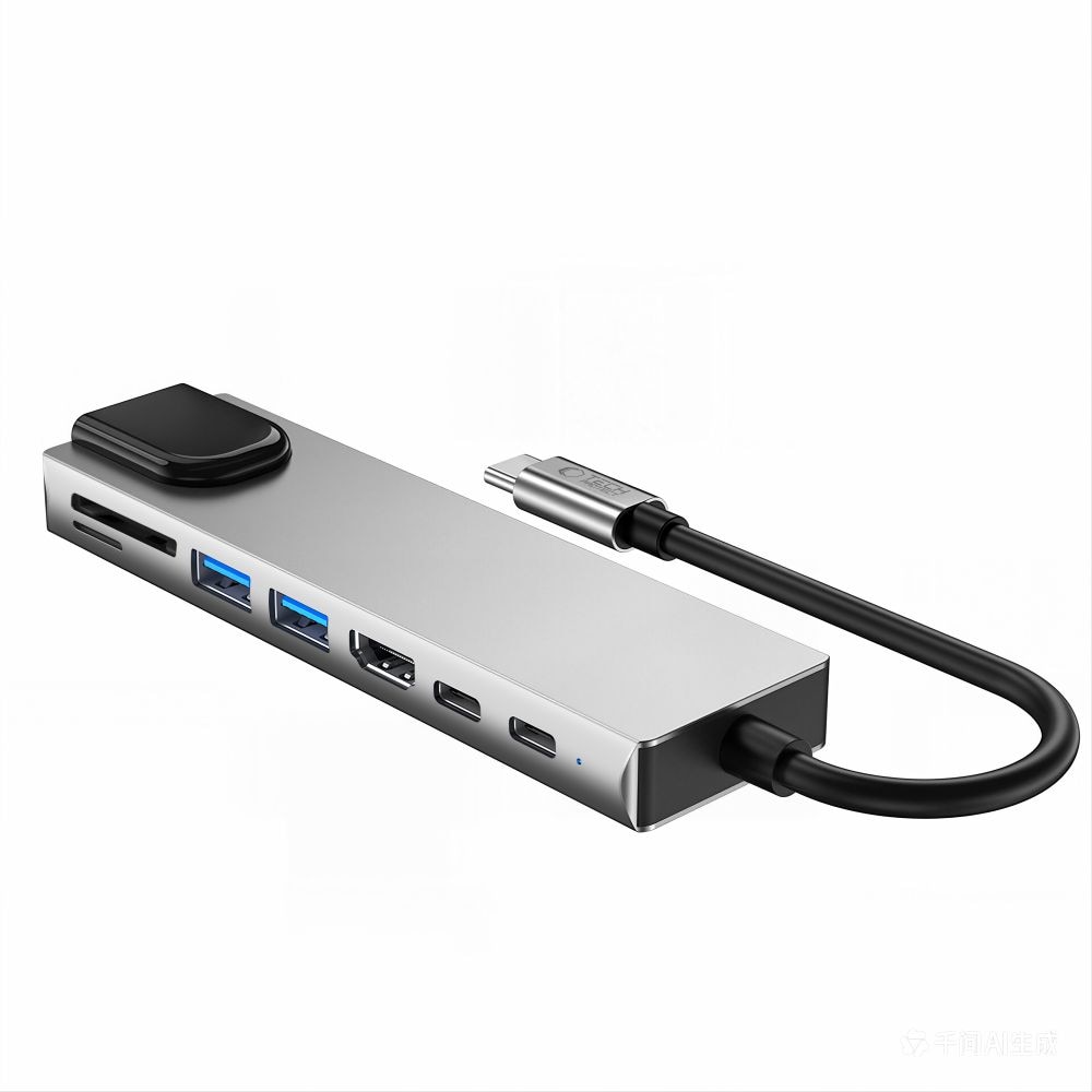 Tech-Protect HB09 USB-hubb 8-i-1: USB-C/USB-A 3.0, HDMI 4K 60Hz, SD/TF, PD 100W, RJ45 – grå