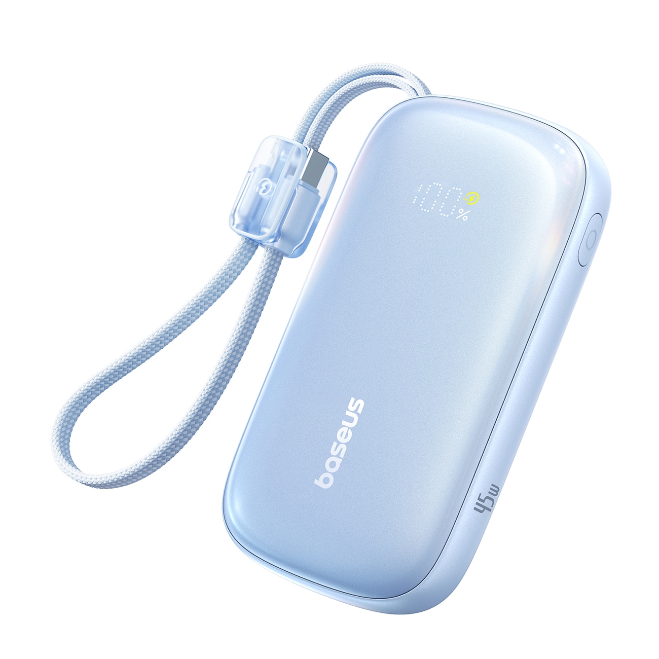 Baseus EnerFill FC21 Qpow 3 Ultra 10 000 mAh 45 W powerbank med avtagbar USB-C–Lightning-kabel – blå