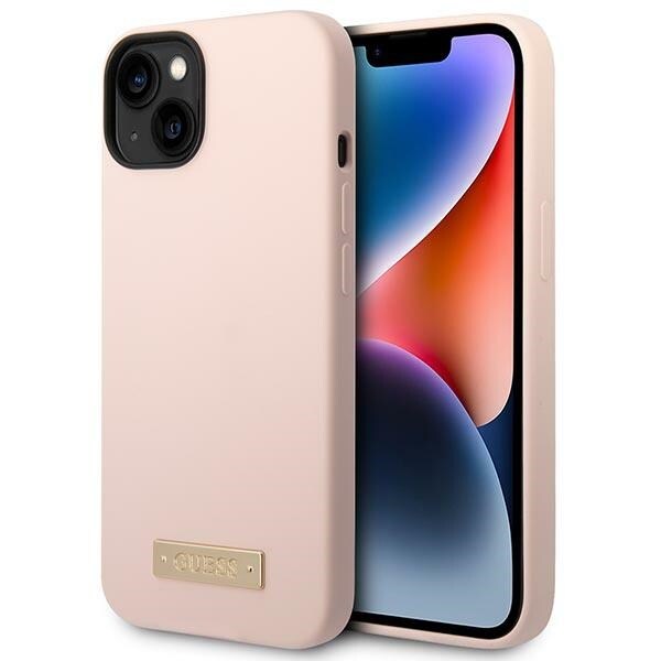 Guess GUHMP14MSBPLP iPhone 14 Plus 6,7 tum rosa/rosa hårt skal i silikon med logotyp och MagSafe