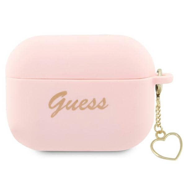 Guess GUAP2LSCHSP AirPods Pro 2-skal, rosa/rosa, silikon, hjärtformad berlock, Heart Collection