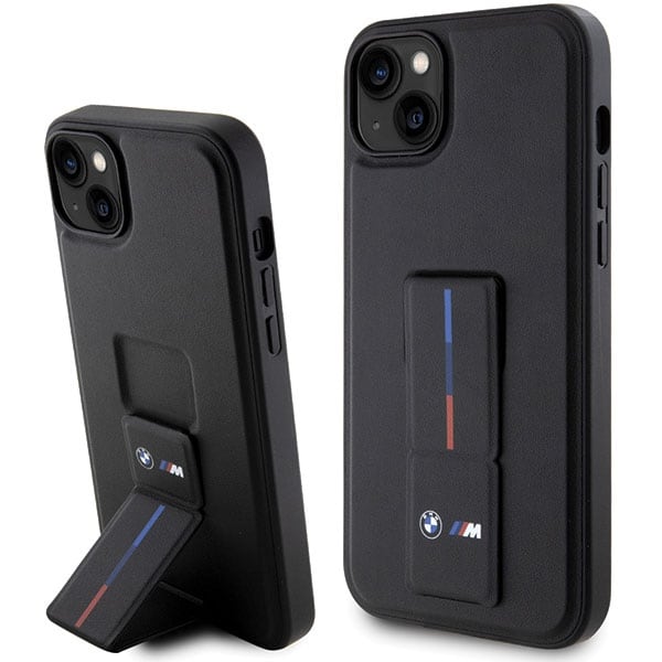 BMW Grip Stand Hot Stamp-fodral för iPhone 14 Plus / 15 Plus – Svart