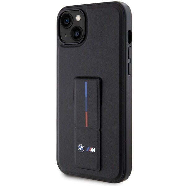 BMW Grip Stand Hot Stamp-etui til iPhone 14 Plus / 15 Plus – Sort