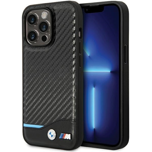 BMW-fodral i läder och kolfiber för iPhone 13 Pro Max – svart