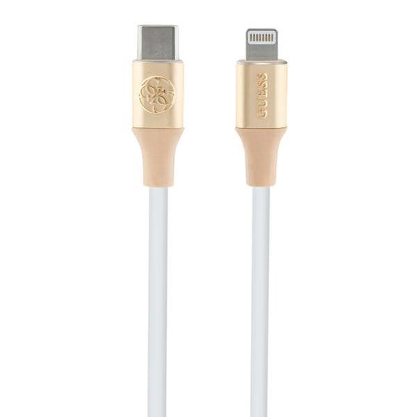 Guess USB-C-/Lightning-kabel med präglad logotyp, 1,5 m, snabbladdning – guld