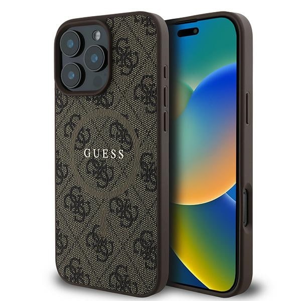 Guess 4G Ring Classic Logo MagSafe-fodral till iPhone 16 Pro – brunt
