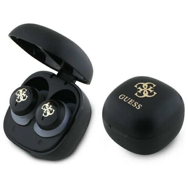 Guess Bluetooth-hörlurar GUTWSJ144ESK TWS + dockningsstation svart/svart, iriserande 4G-logotyp