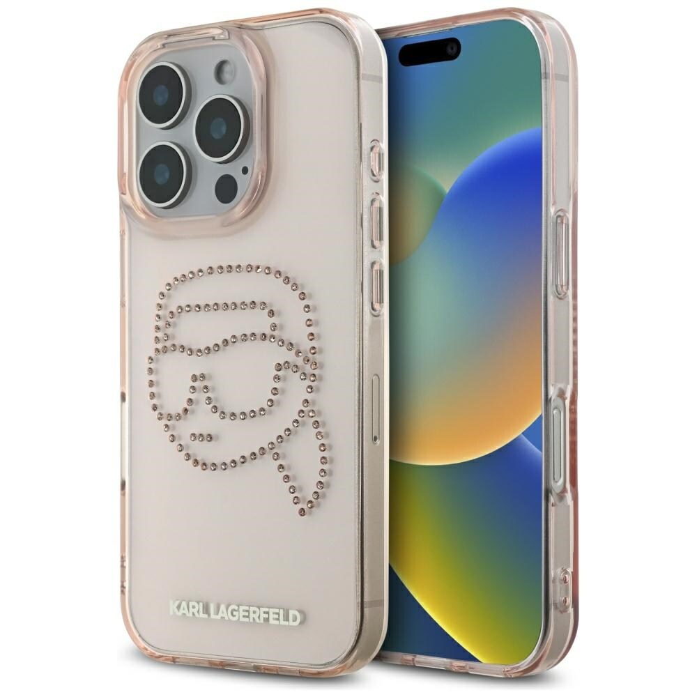 Karl Lagerfeld IML-fodral med strass och Karl-motiv för iPhone 16 Pro, rosa
