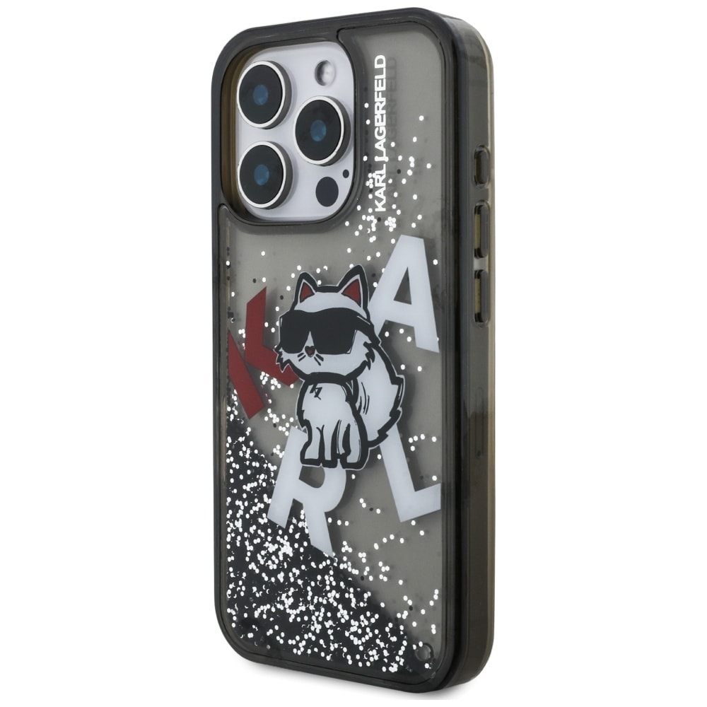 Karl Lagerfeld Liquid Glitter Choupette Logo-etui til iPhone 16 Pro – Sort