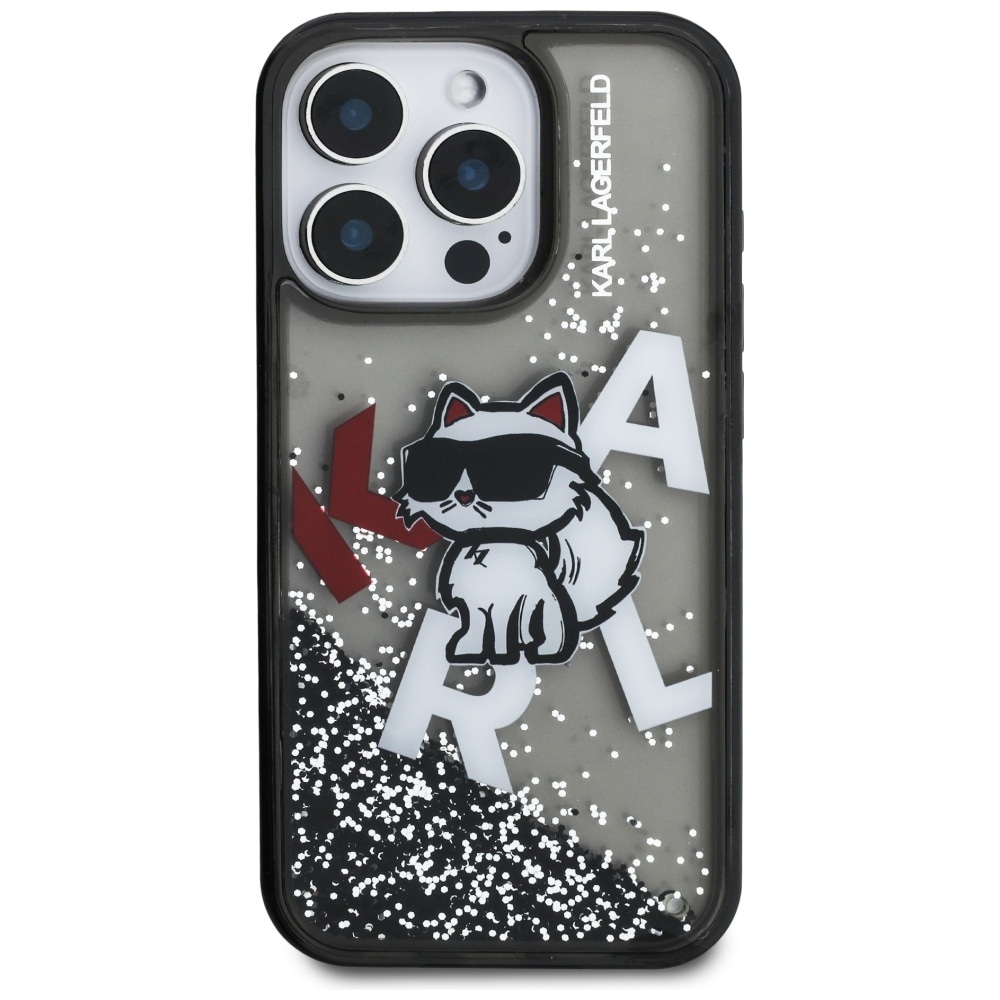 Karl Lagerfeld Liquid Glitter Choupette Logo-etui til iPhone 16 Pro – Sort