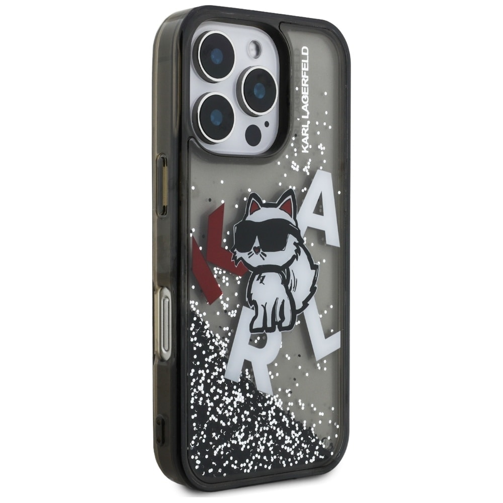 Karl Lagerfeld Liquid Glitter Choupette Logo-etui til iPhone 16 Pro – Sort