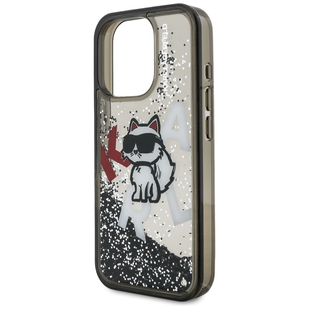 Karl Lagerfeld Liquid Glitter Choupette Logo-etui til iPhone 16 Pro – Sort