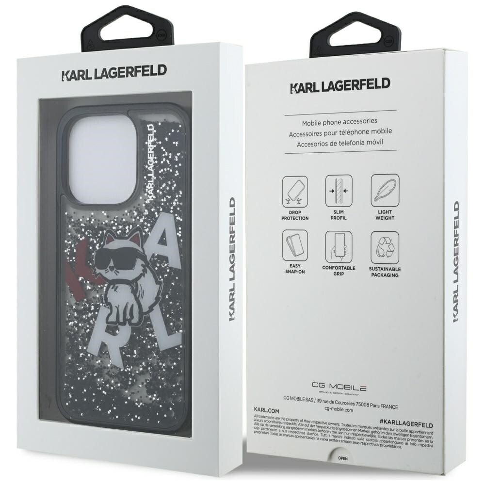Karl Lagerfeld Liquid Glitter Choupette Logo-etui til iPhone 16 Pro – Sort