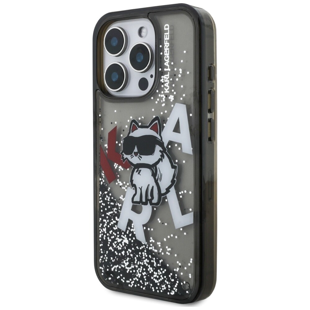 Karl Lagerfeld Liquid Glitter Choupette Logo-etui til iPhone 16 Pro Max – Sort