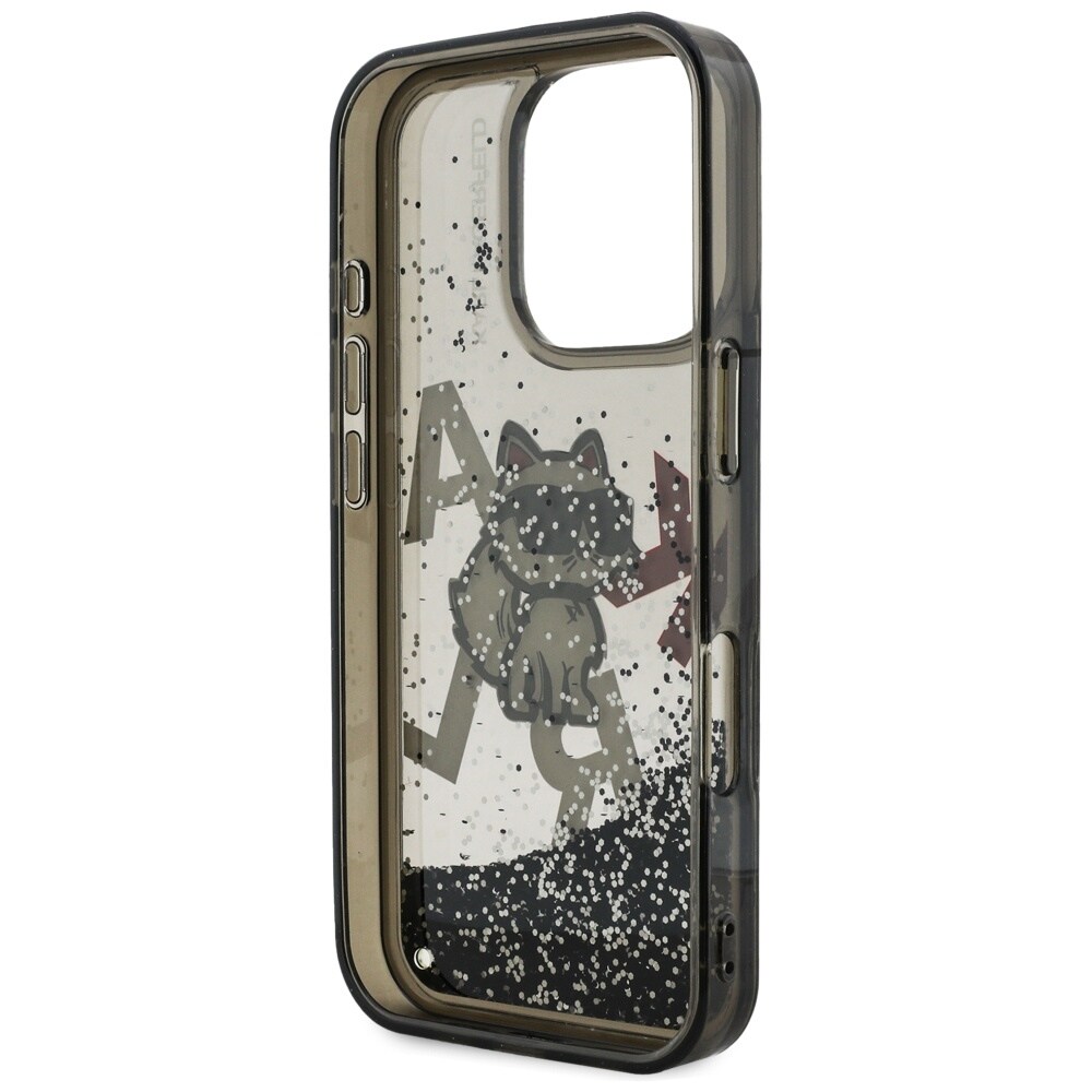 Karl Lagerfeld Liquid Glitter Choupette Logo-etui til iPhone 16 Pro Max – Sort