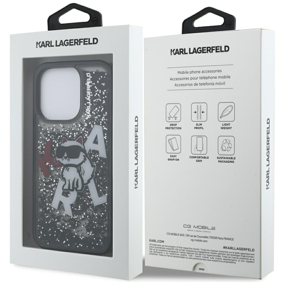 Karl Lagerfeld Liquid Glitter Choupette Logo-etui til iPhone 16 Pro Max – Sort