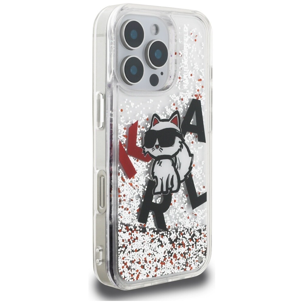 Karl Lagerfeld Liquid Glitter Choupette Logo-etui til iPhone 16 Pro – gennemsigtigt
