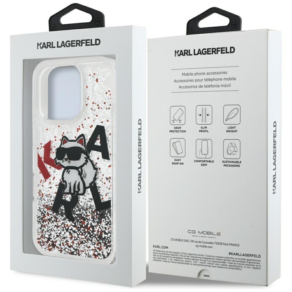 Karl Lagerfeld Liquid Glitter Choupette Logo-etui til iPhone 16 Pro – gennemsigtigt